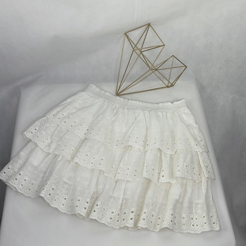 House Of Harlow 1960 Embroidered Tiered White Skirt
